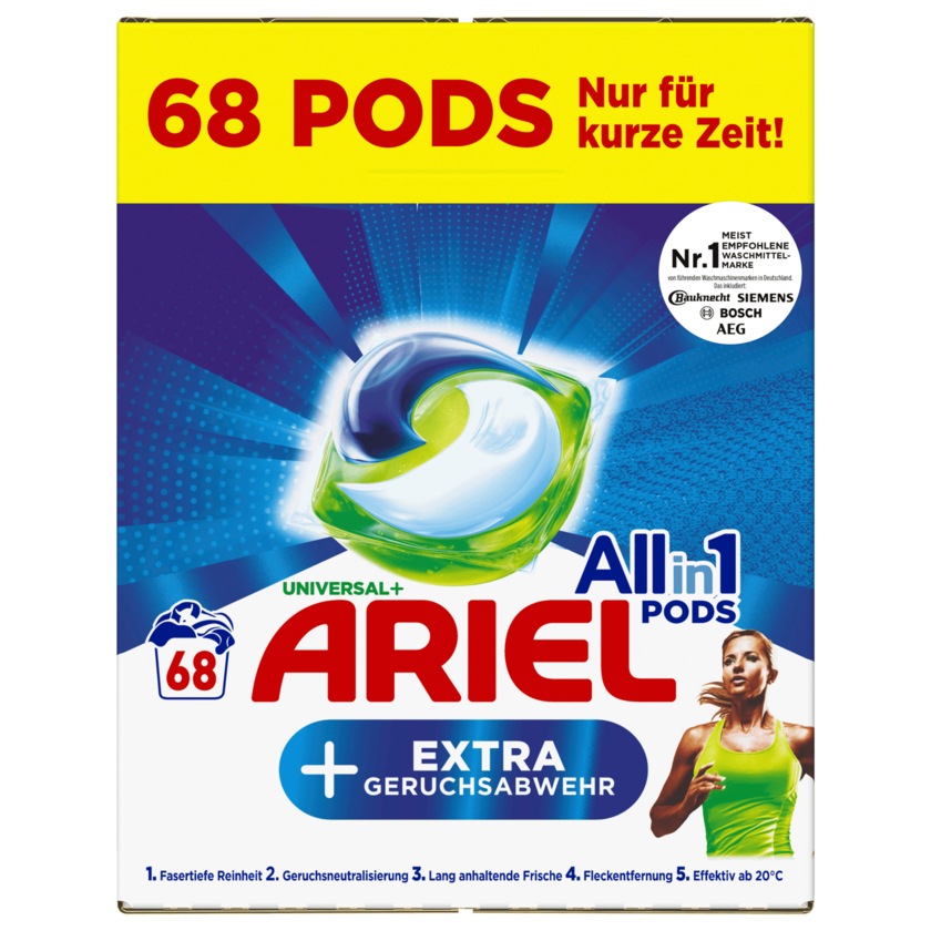 Ariel Universalwaschmittel All-in-1 Pods + extra Geruchsabwehr 1,7kg, 68WL